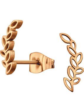 Stainless Steel Rose Gold Leaf Studs